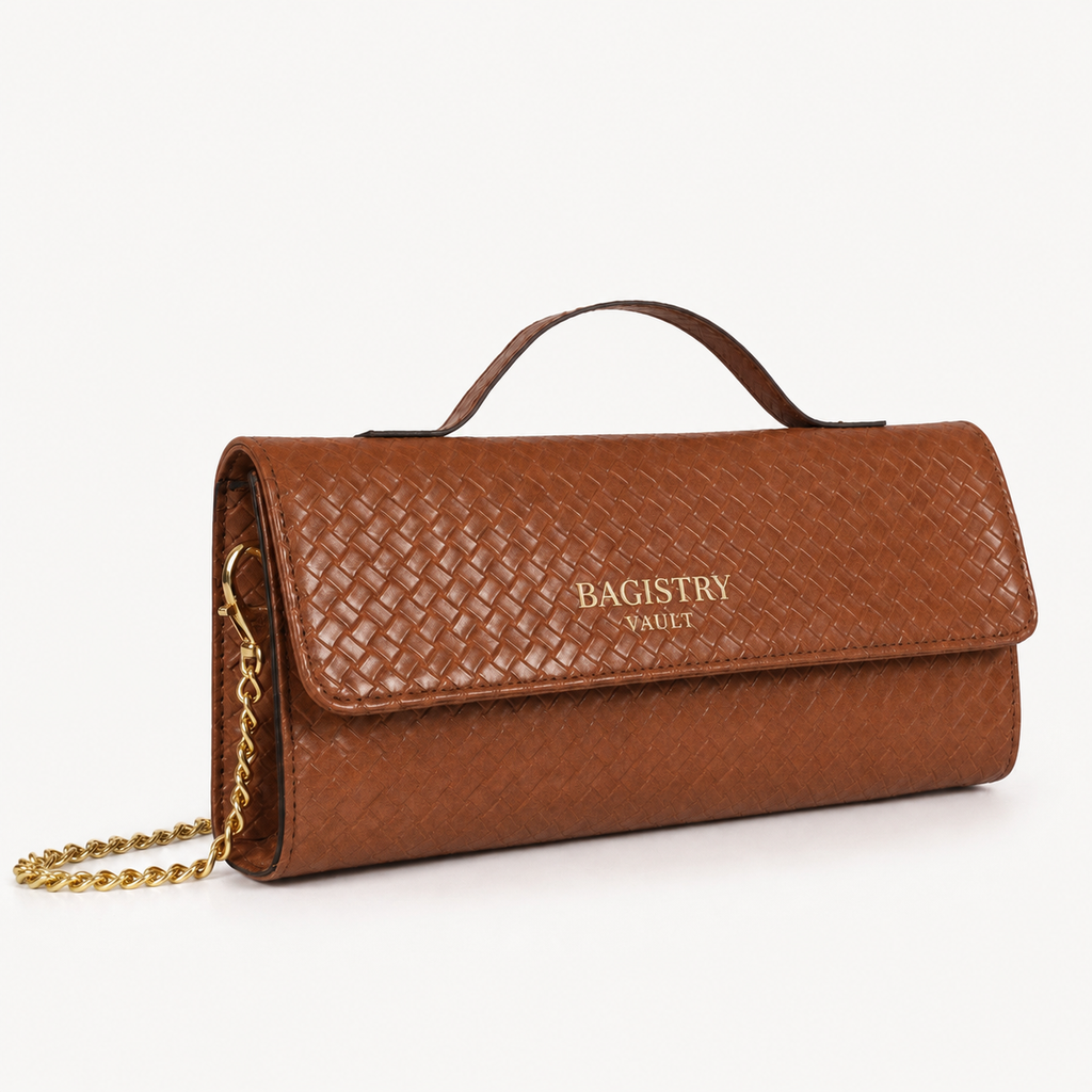 BV terracotta weave clutch bag for women