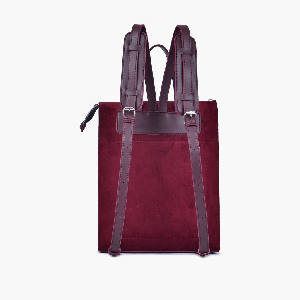 Burgundy suede adventure backpack