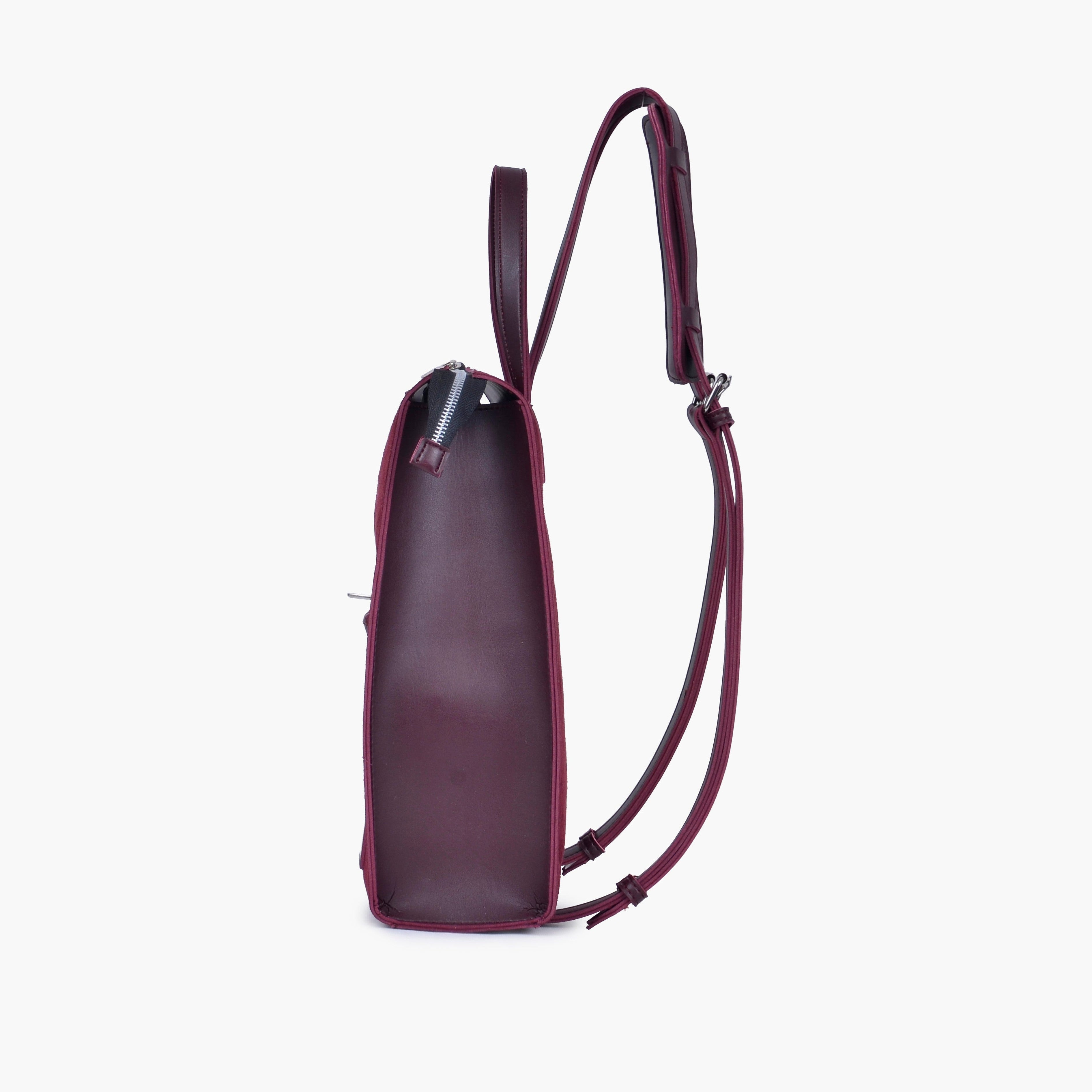 Burgundy suede adventure backpack