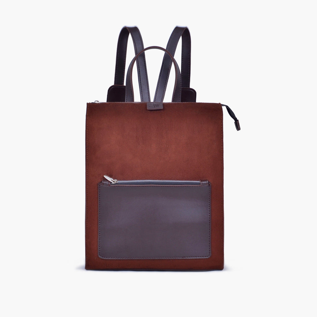 Dark brown suede adventure backpack