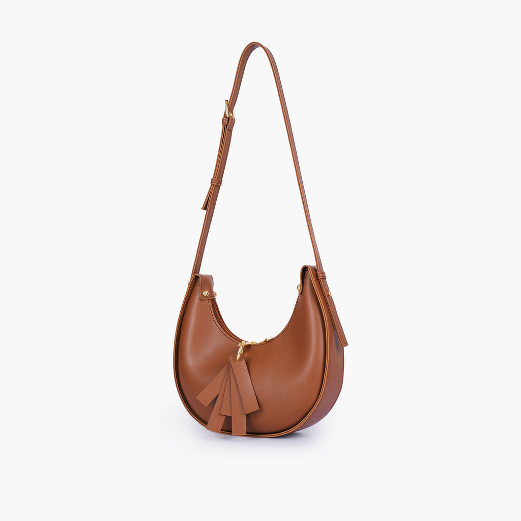 Brown crescent hobo bag
