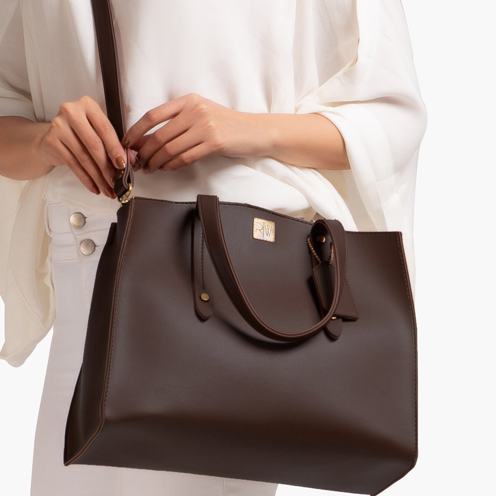 Dark brown multi compartment satchel bag