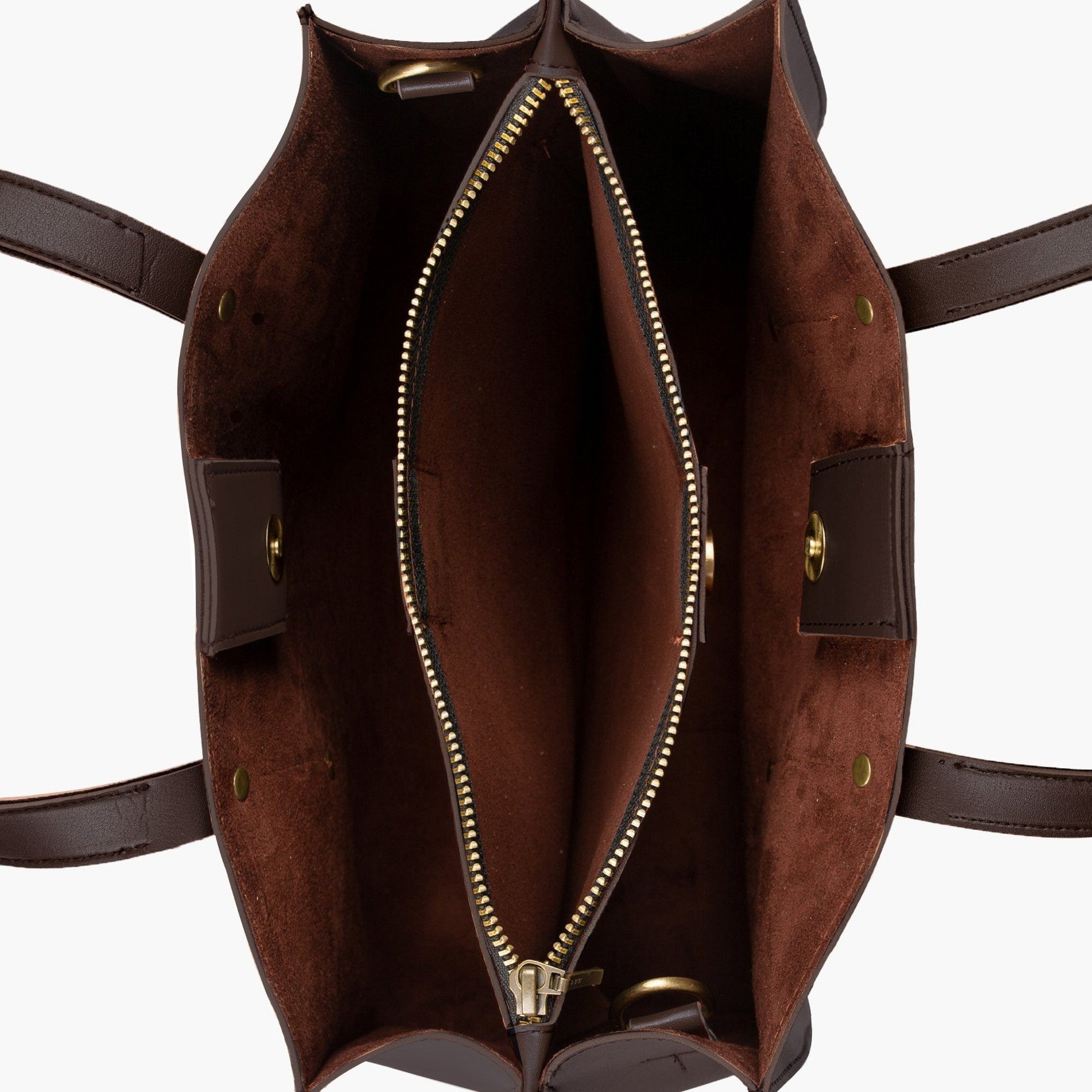 Dark brown multi compartment satchel bag