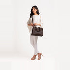Dark brown multi compartment satchel bag