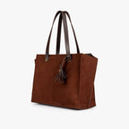Dark brown suede over the shoulder tote bag