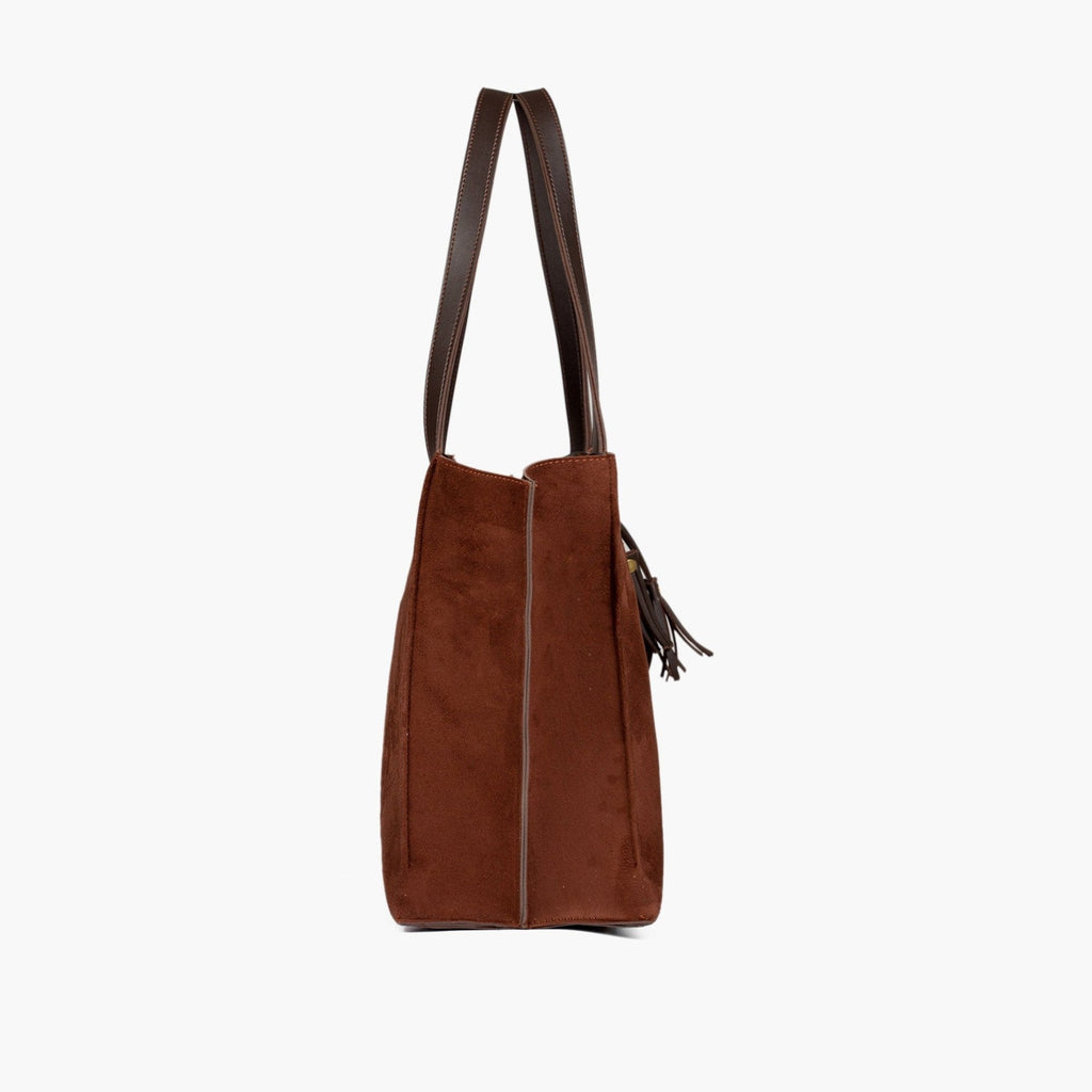 Dark brown suede over the shoulder tote bag