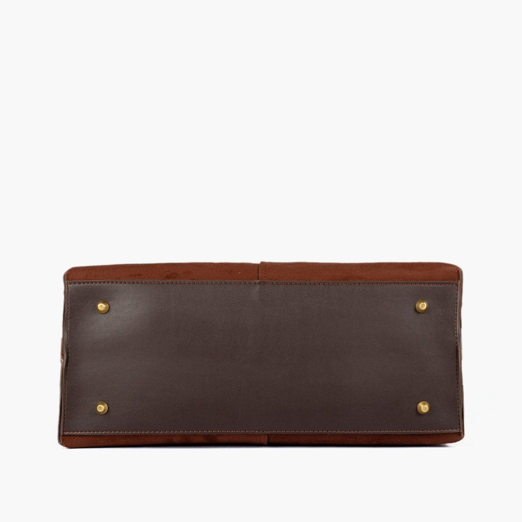 Dark brown suede over the shoulder tote bag
