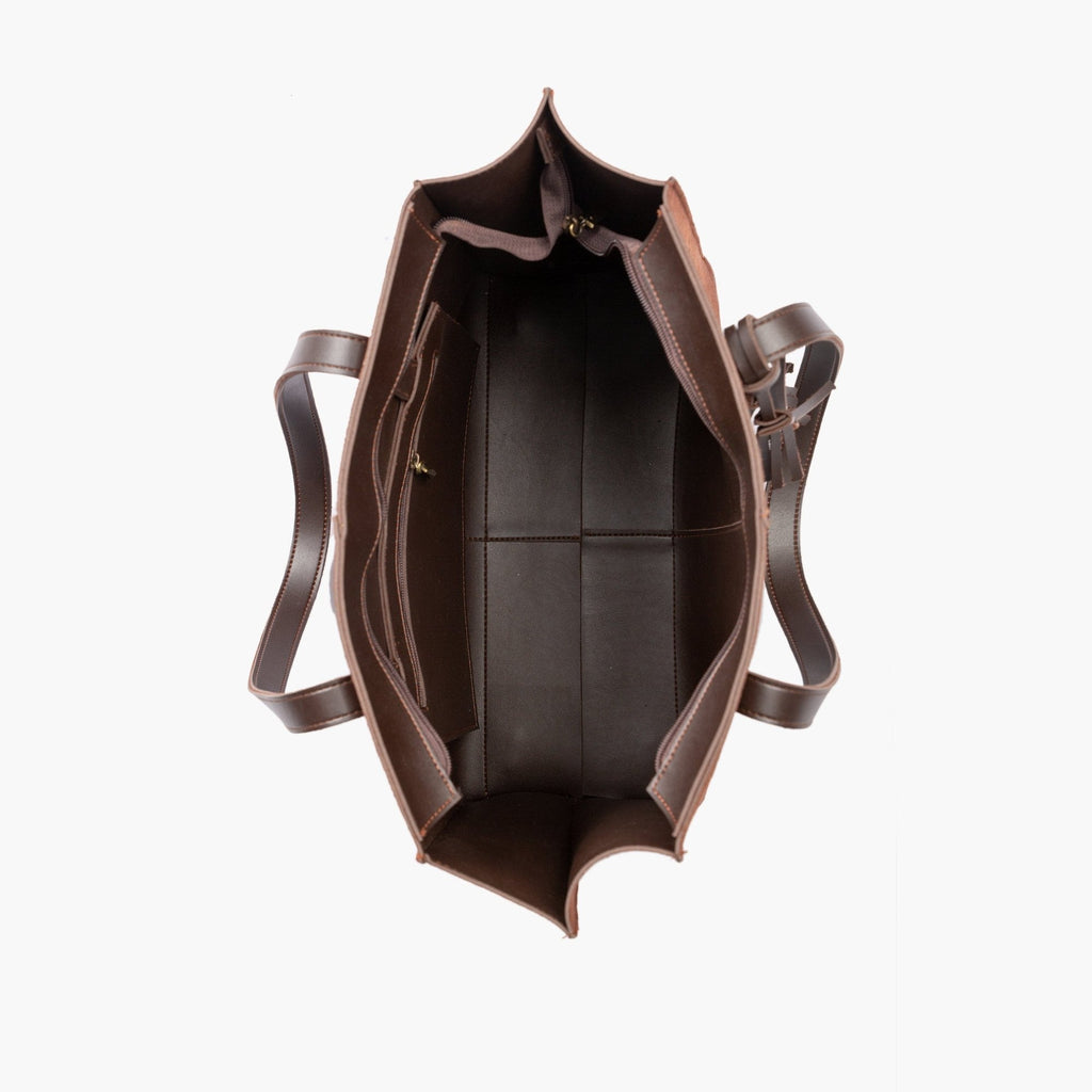 Dark brown suede over the shoulder tote bag