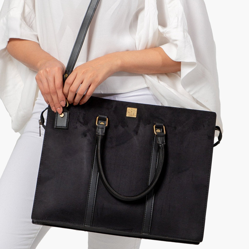 Black suede laptop bag