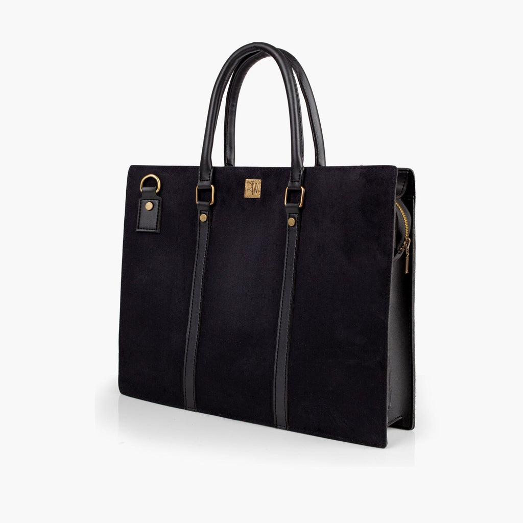 Black suede laptop bag