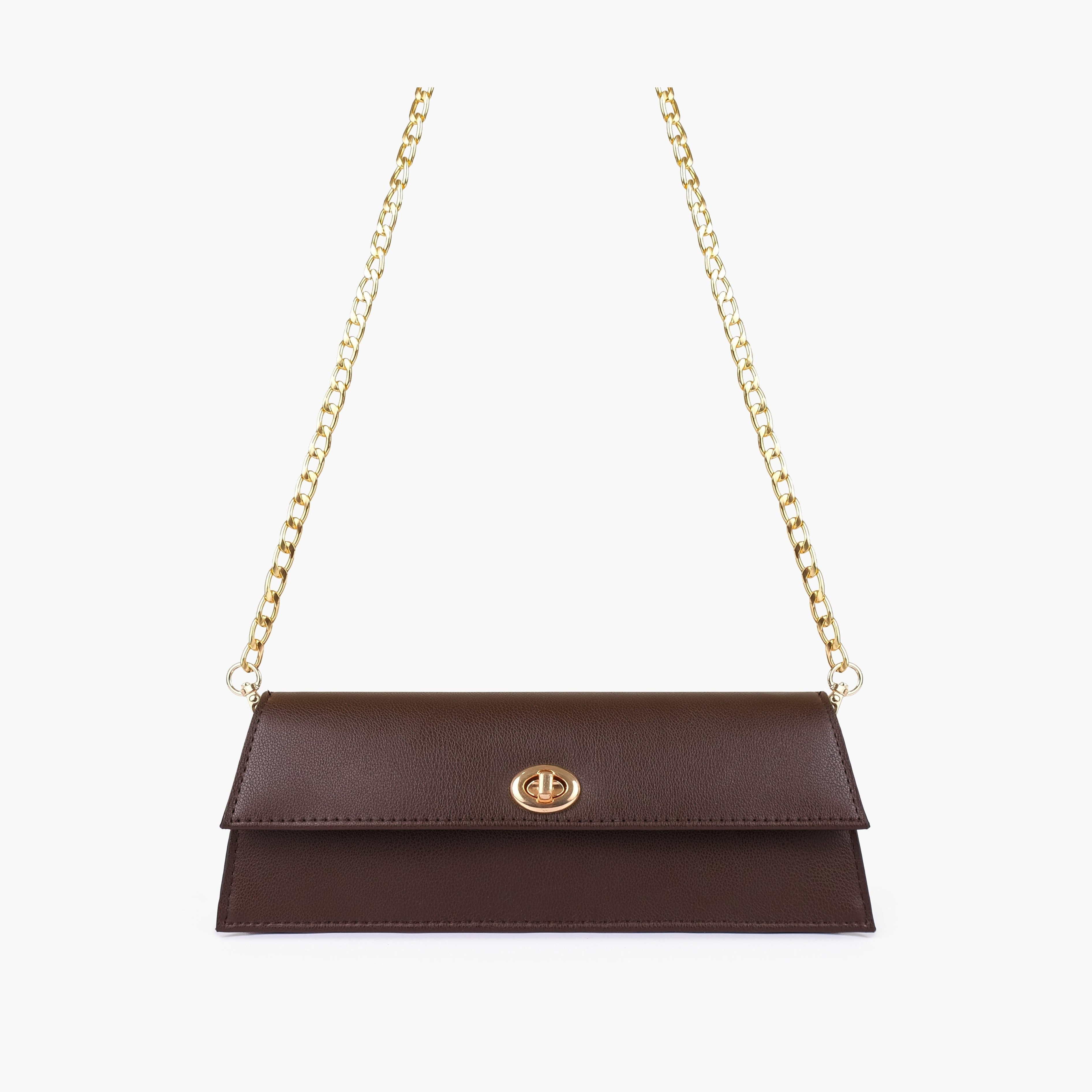 Dark brown elongated clutch bag