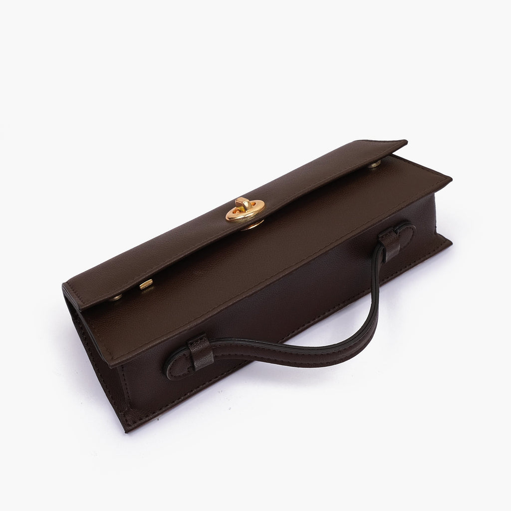 Dark brown elongated clutch bag