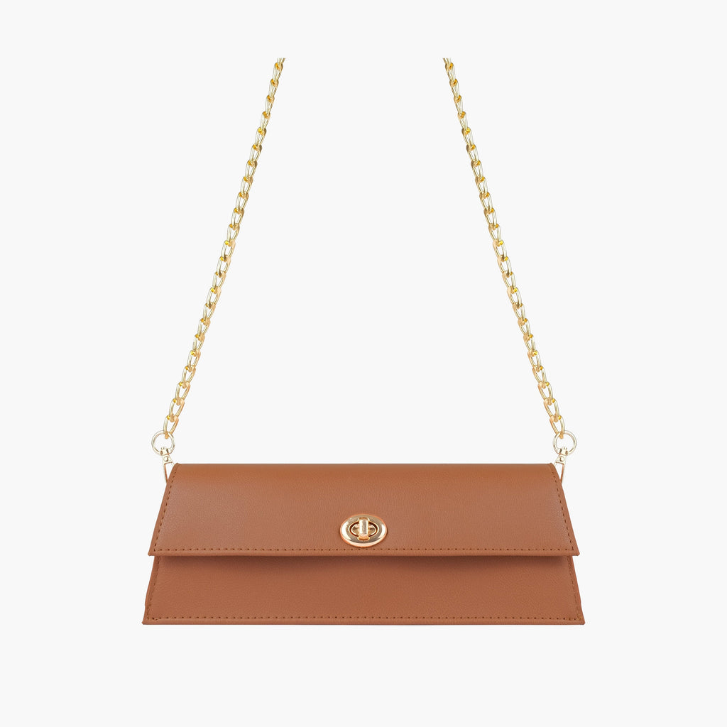 Tan elongated clutch bag