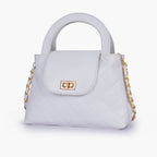 White flap quilted bag with top handle
