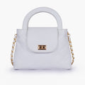 White flap quilted bag with top handle