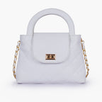 White flap quilted bag with top handle