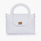 White flap quilted bag with top handle