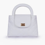 White flap quilted bag with top handle