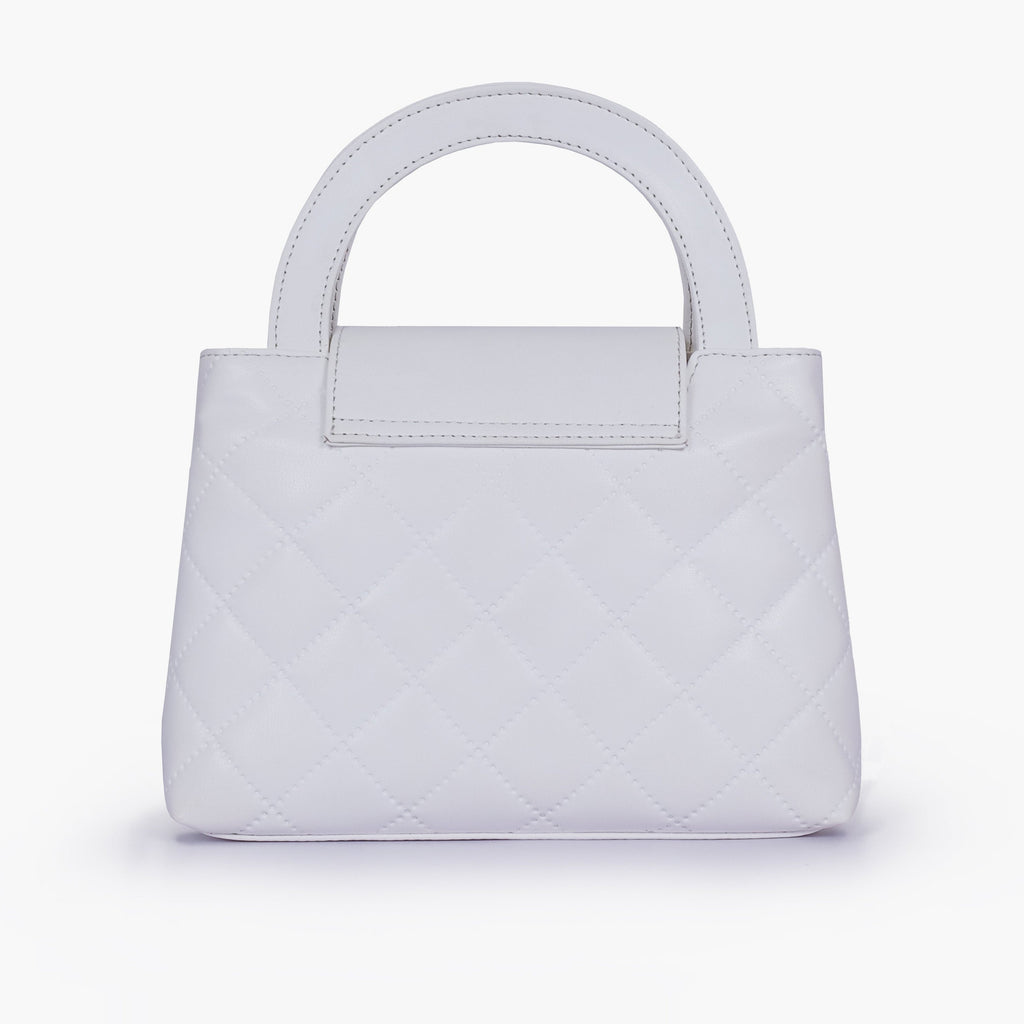 White flap quilted bag with top handle