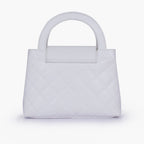 White flap quilted bag with top handle