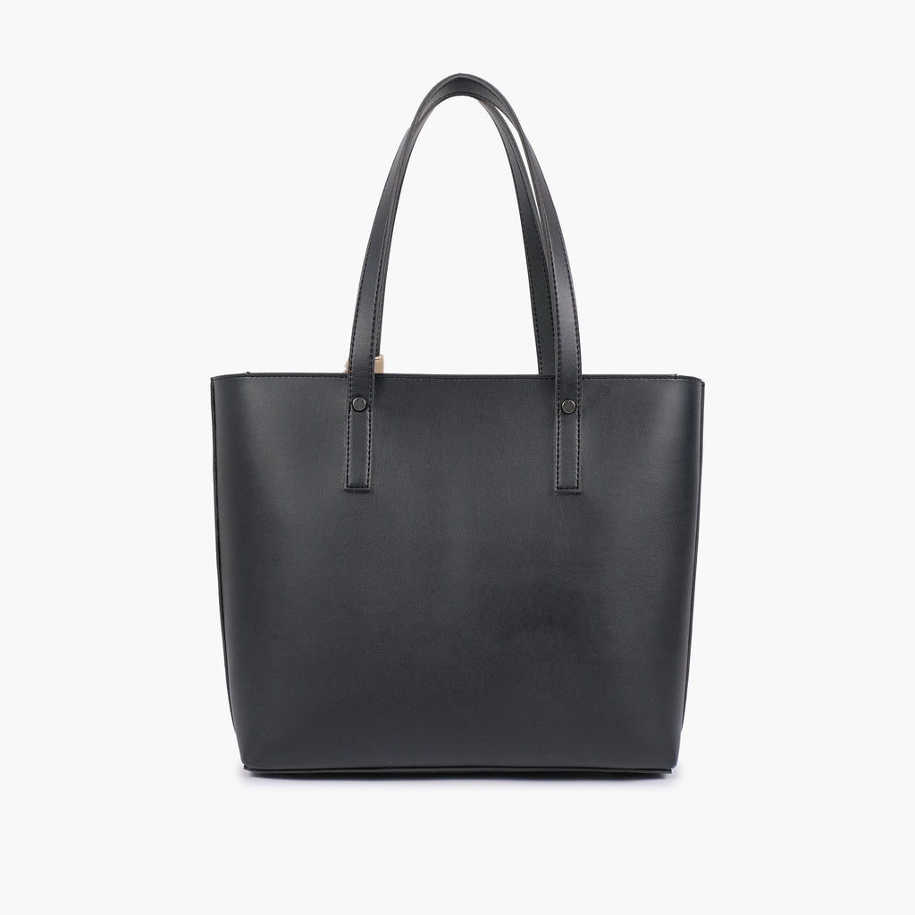 Black tote bag with detachable pouch