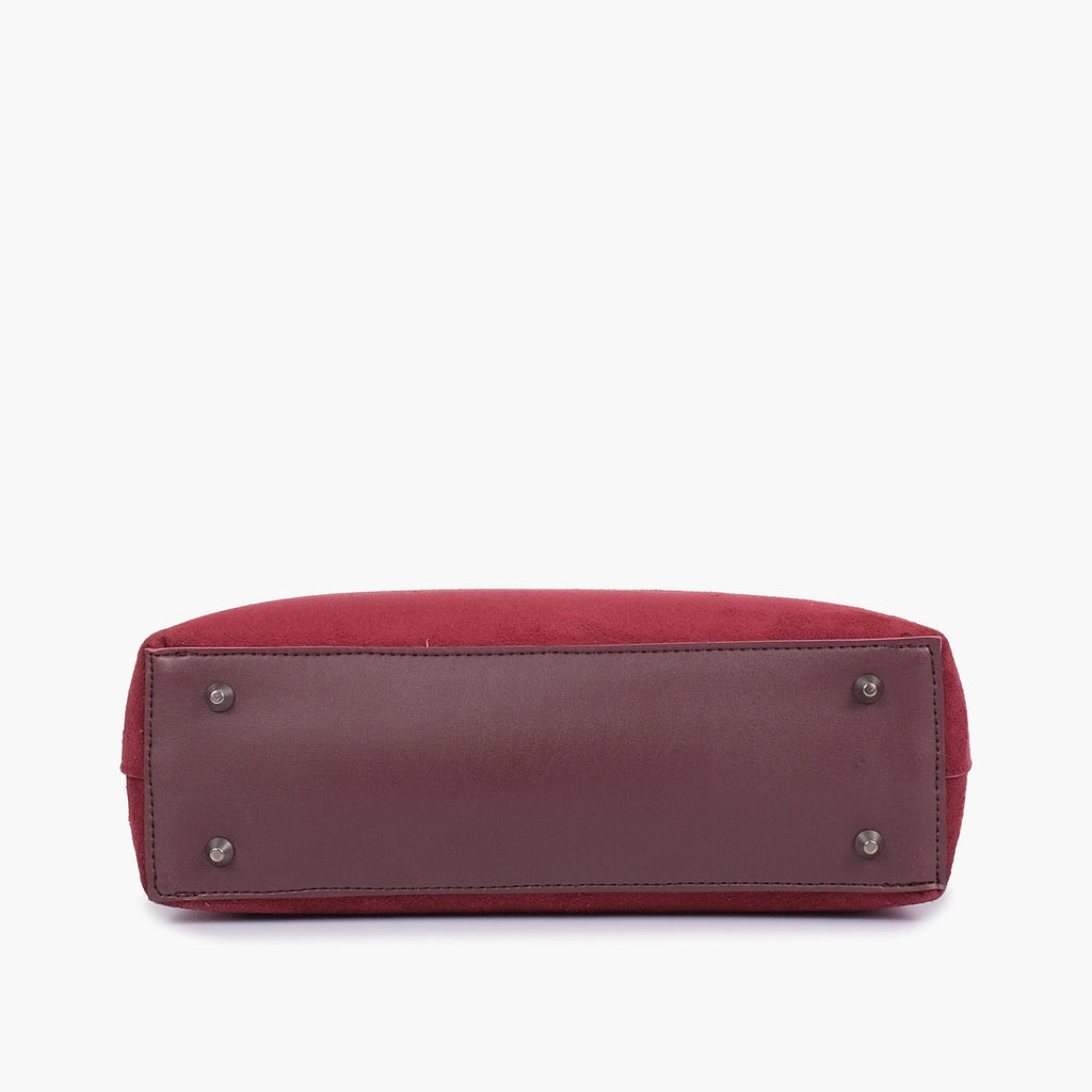 Burgundy suede tote bag with detachable pouch