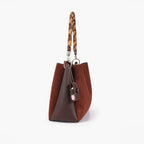 Dark brown suede handbag with braided handle