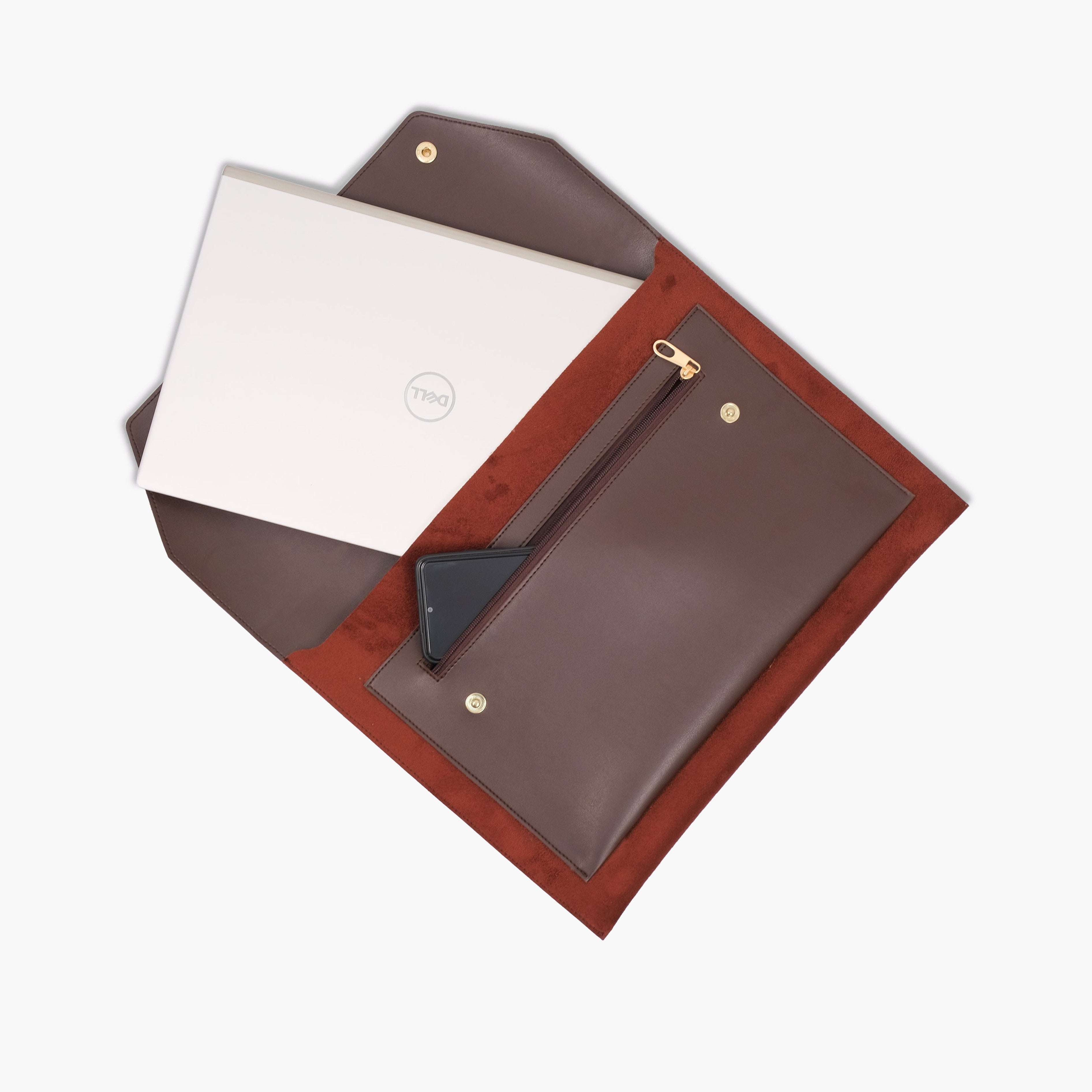 Dark brown suede laptop sleeve 17