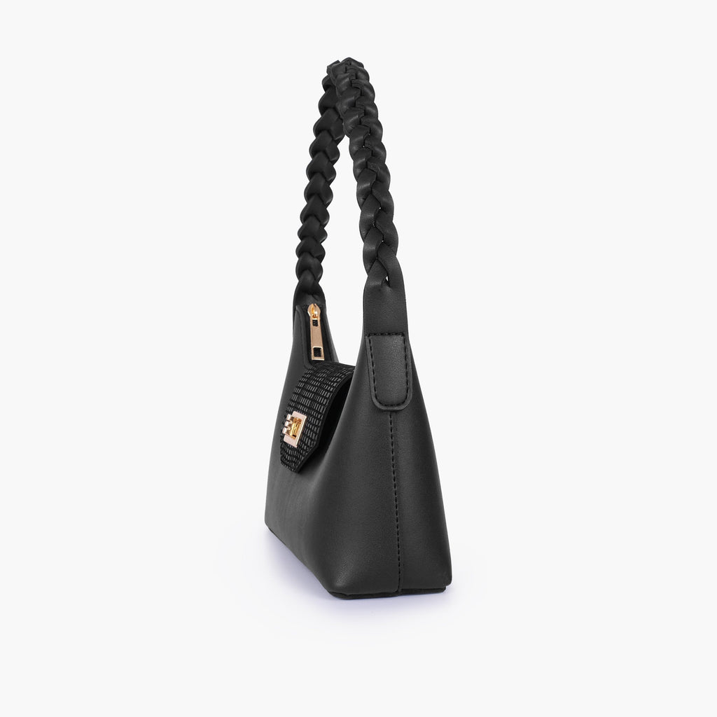 Black purse with braided strap