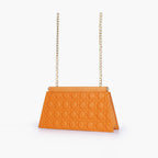 Mustard quilted evening clutch with snap closure