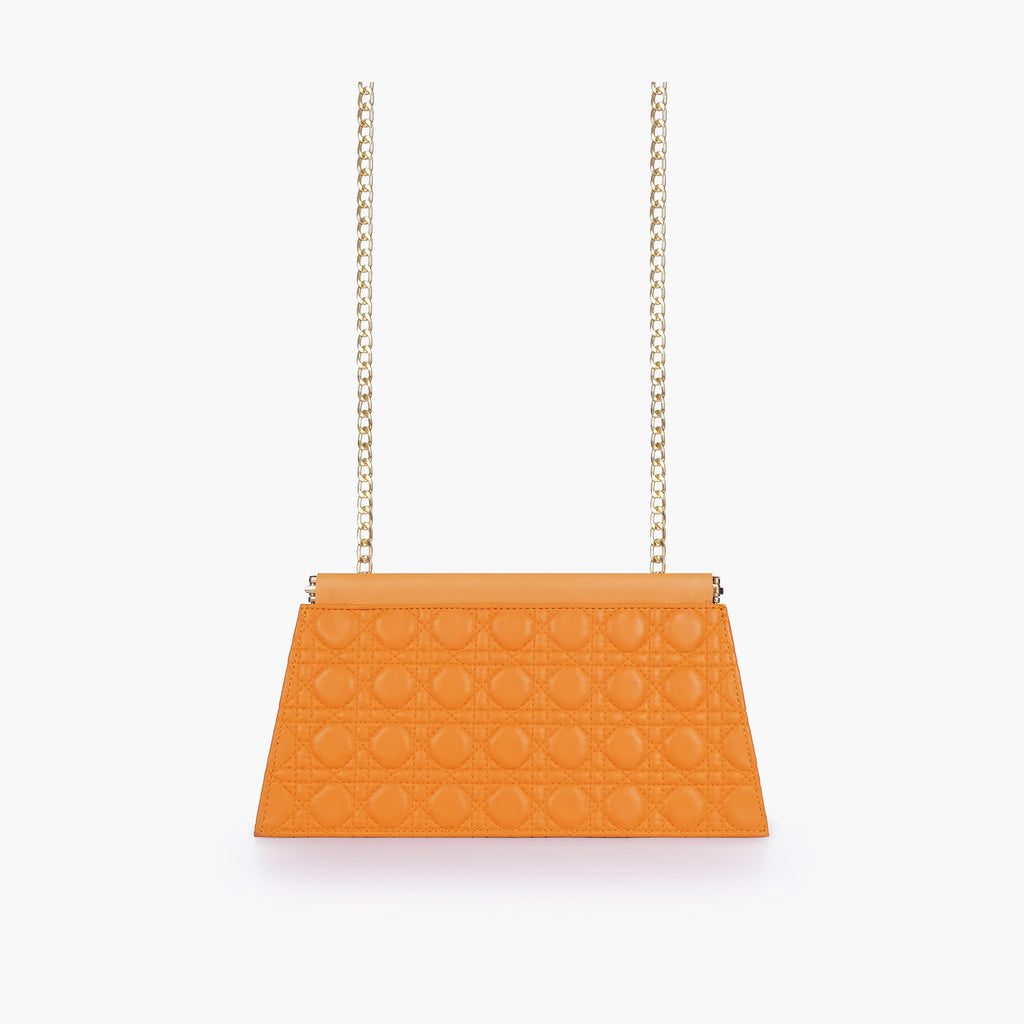 Mustard quilted evening clutch with snap closure