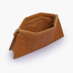 Mustard quilted evening clutch with snap closure