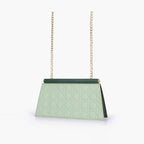 Army green quilted evening clutch with snap closure