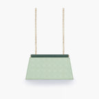 Army green quilted evening clutch with snap closure