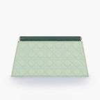 Army green quilted evening clutch with snap closure