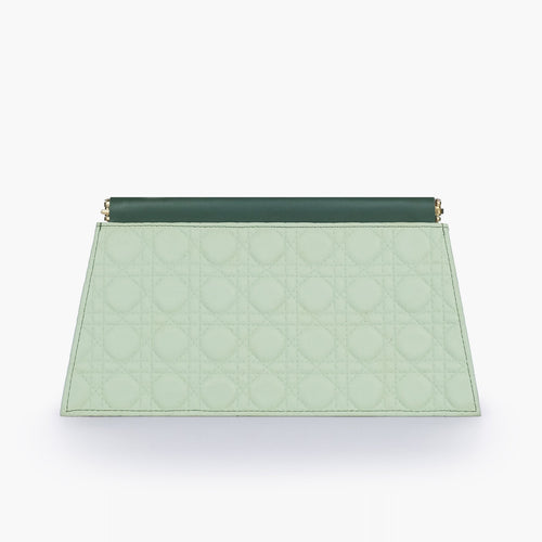 Army green quilted evening clutch with snap closure