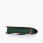 Army green quilted evening clutch with snap closure