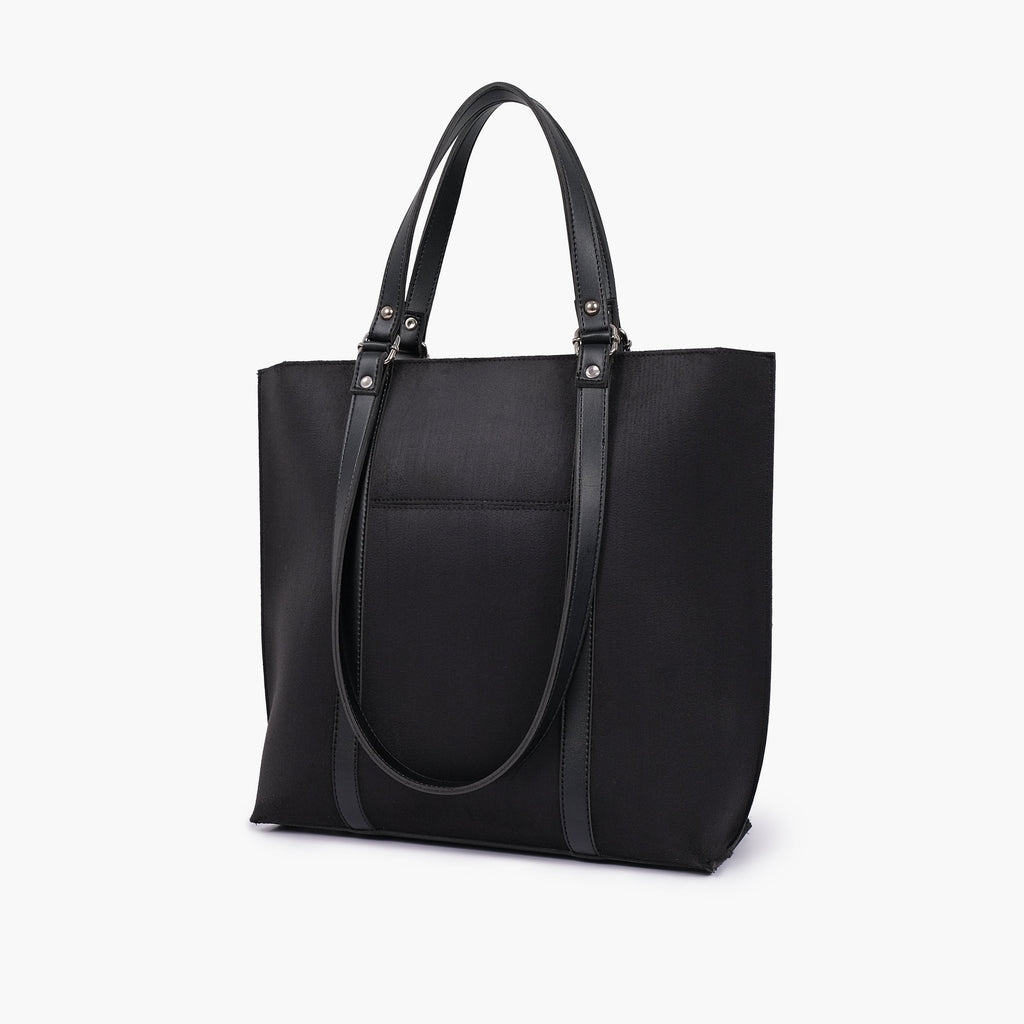 Black suede double-handle tote bag