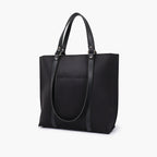 Black suede double-handle tote bag