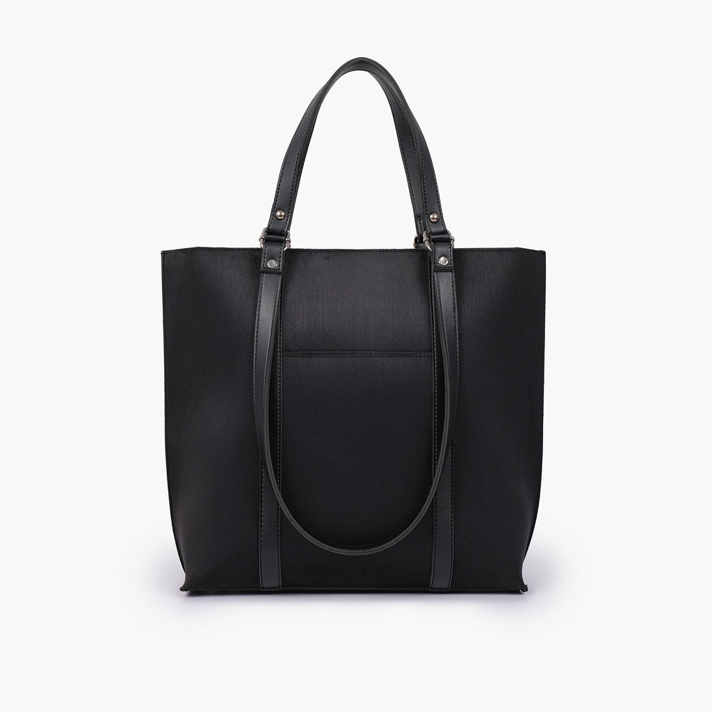 Black suede double-handle tote bag
