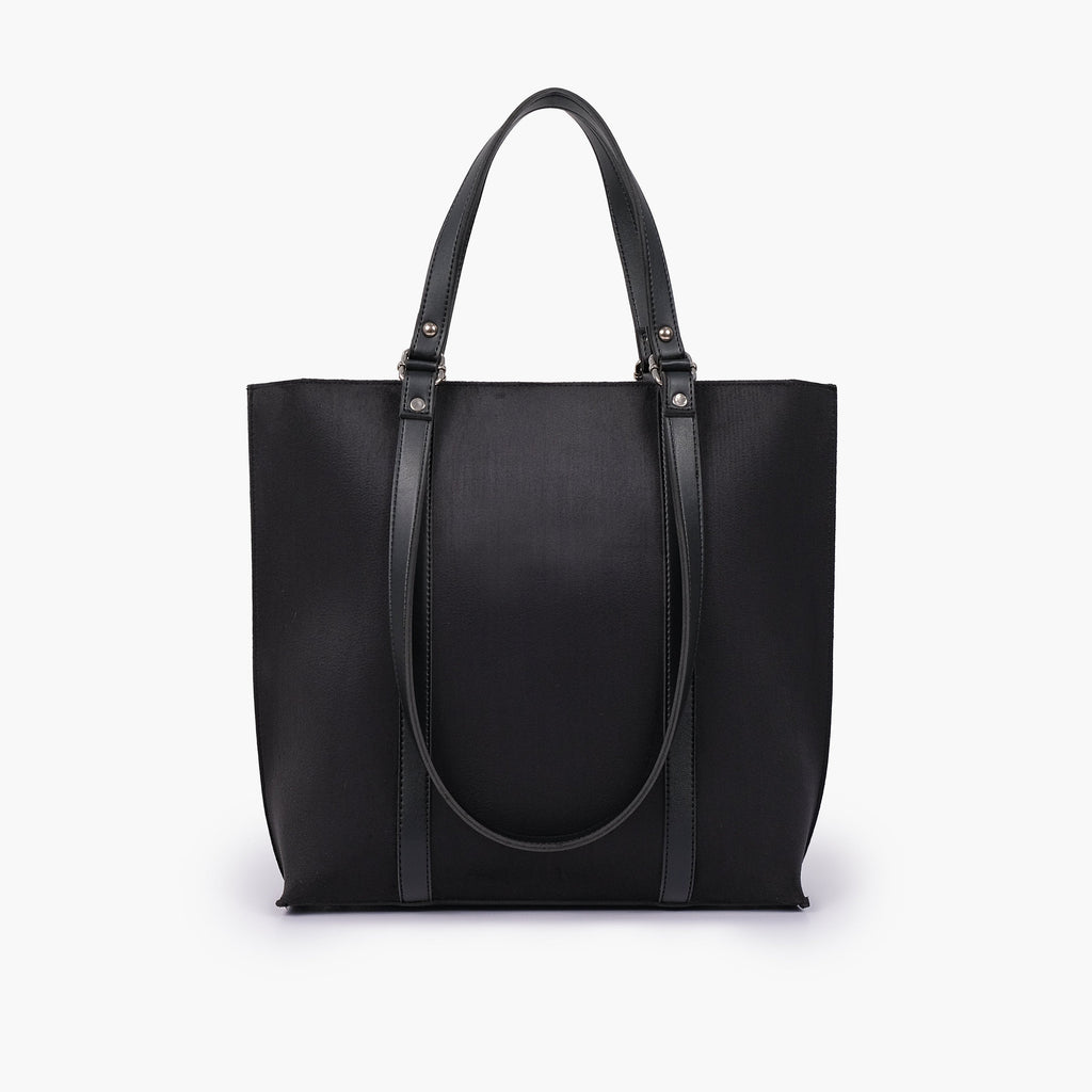 Black suede double-handle tote bag