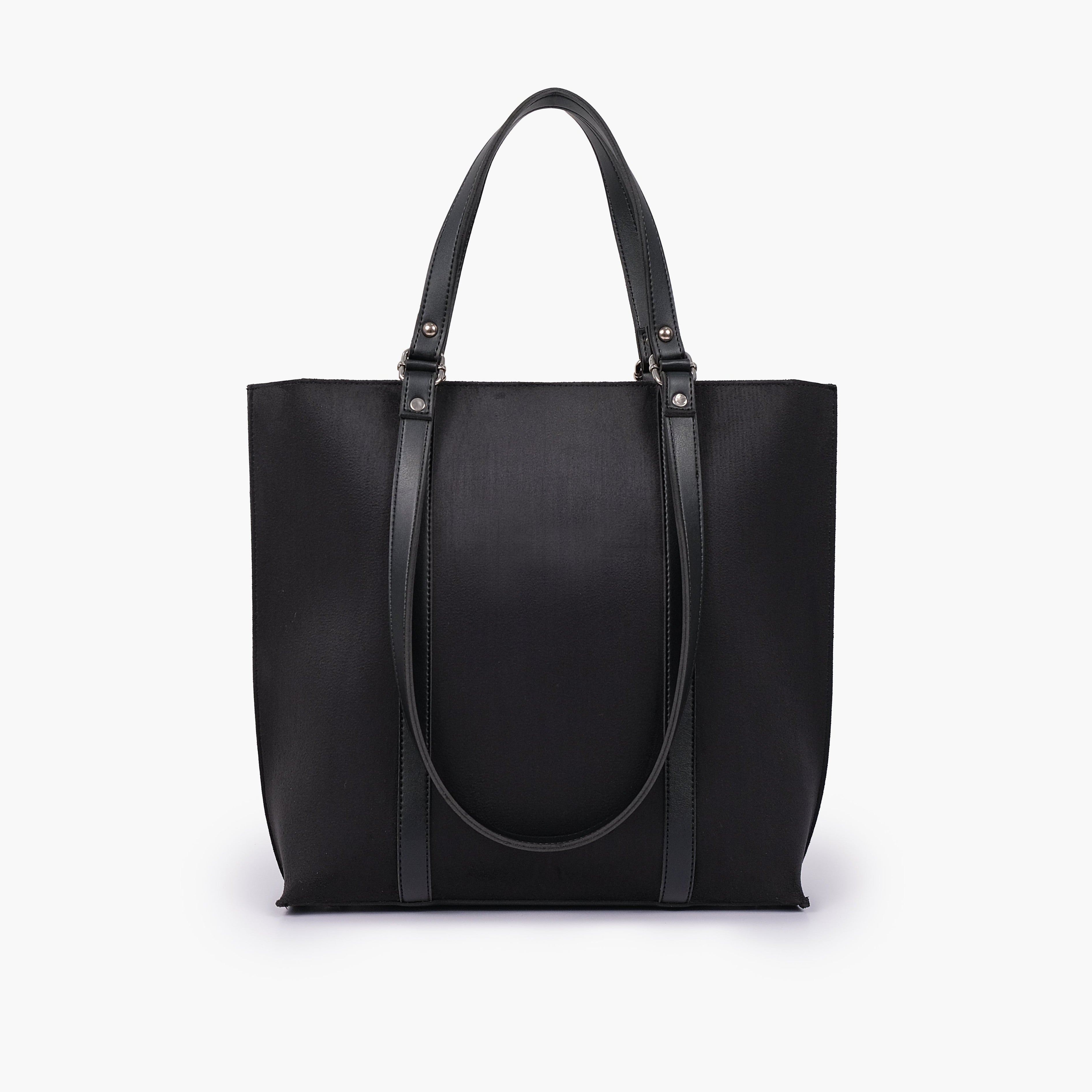 Black suede double-handle tote bag