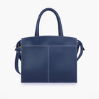 Blue trapeze top-handle bag