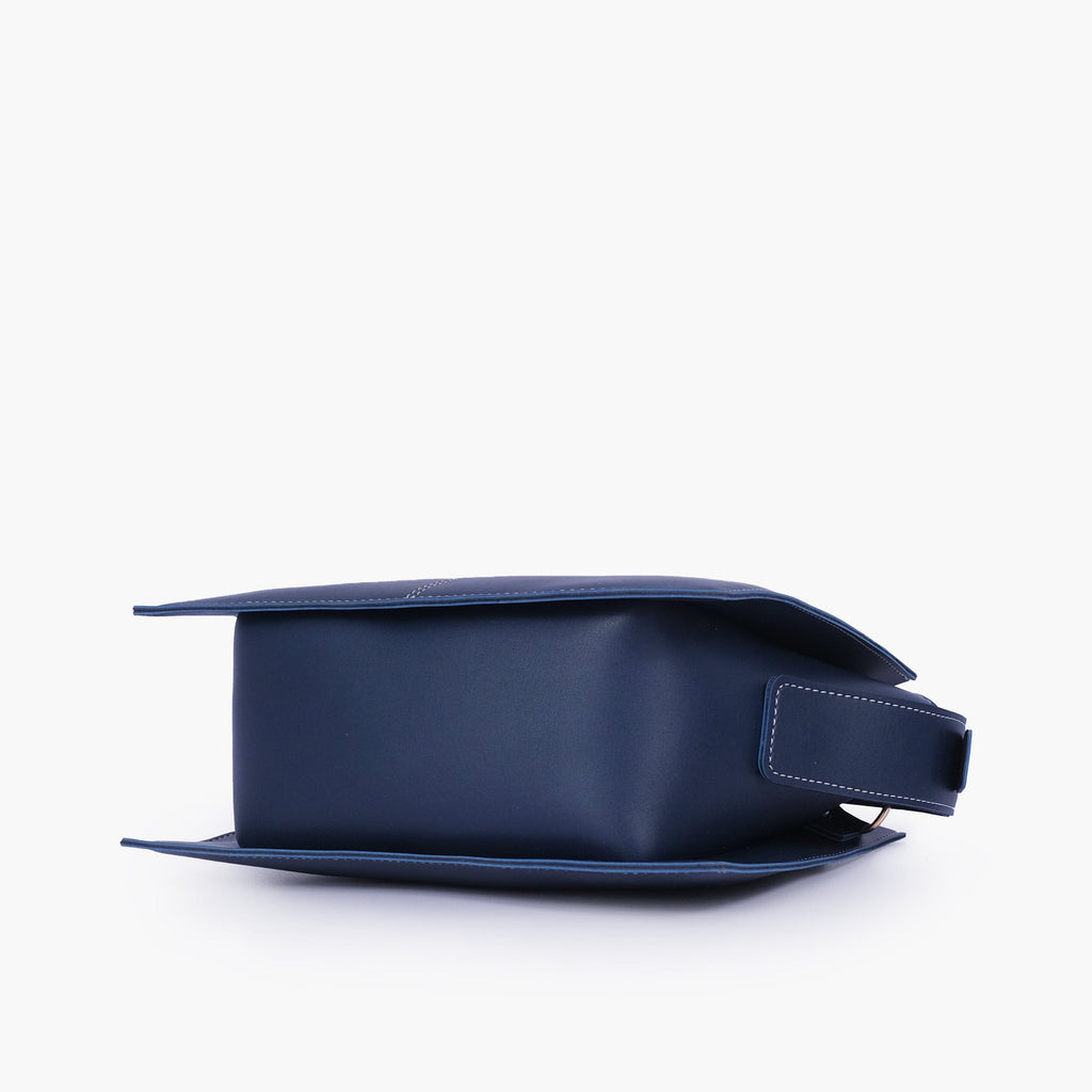 Blue trapeze top-handle bag