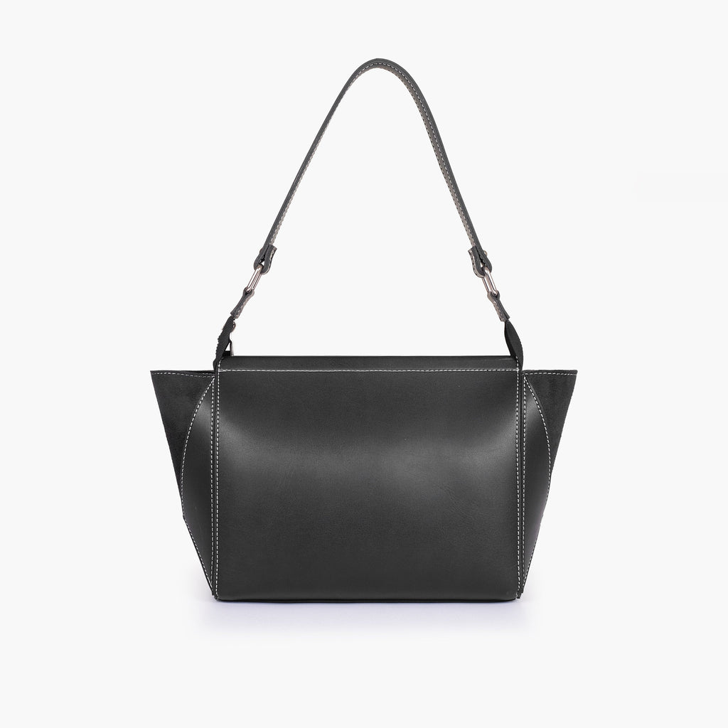 Black suede trio twist handbag