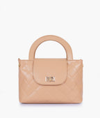 Beige flap quilted bag with top handle