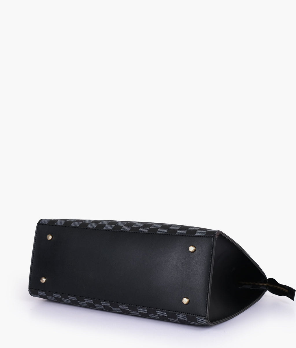 Black checkered on-the-go handbag