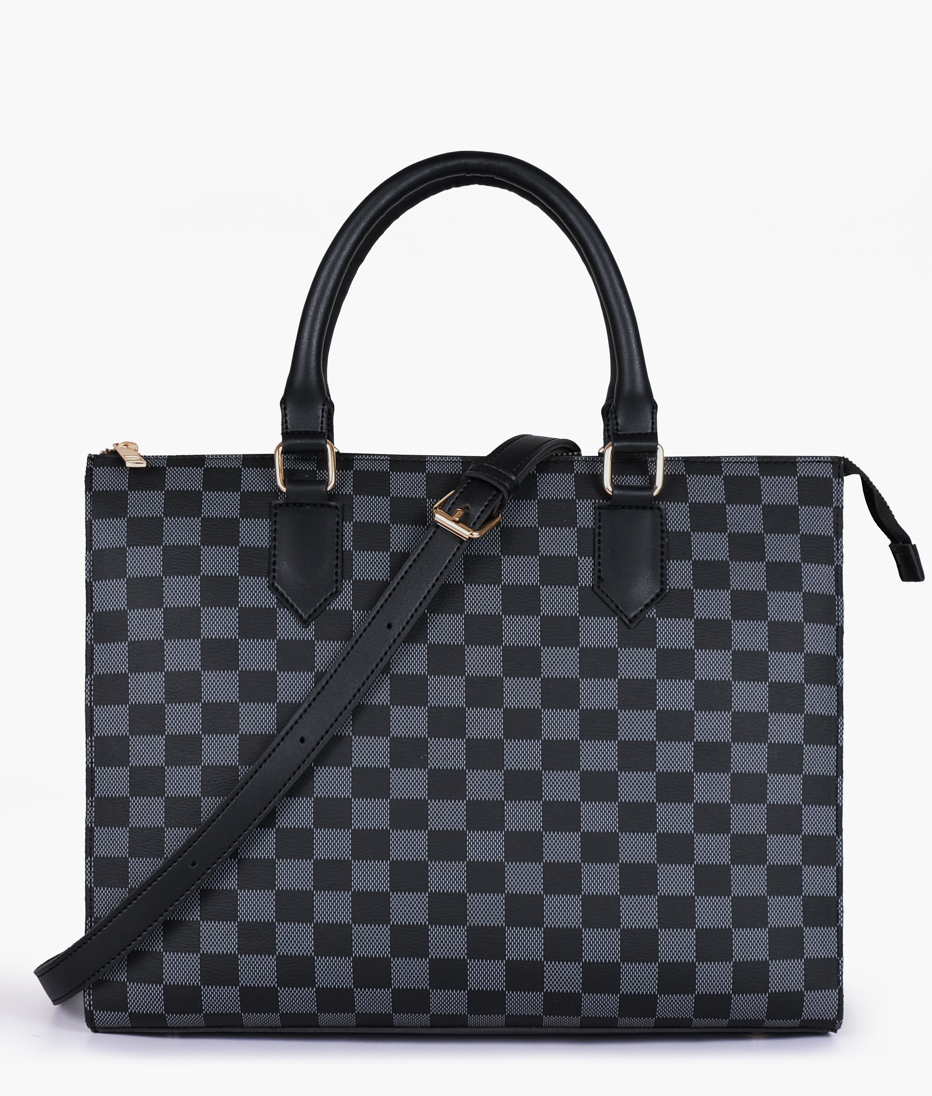 Black checkered on-the-go handbag