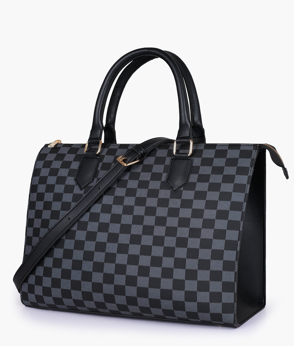 Black checkered on-the-go handbag