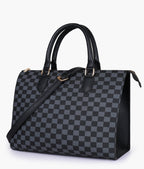 Black checkered on-the-go handbag